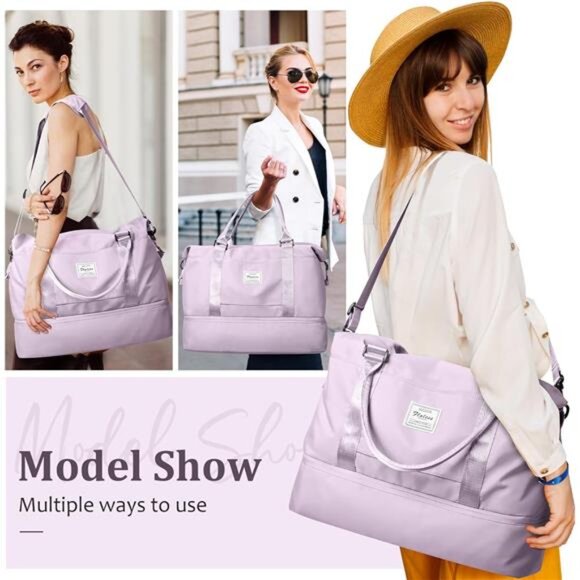 Weekender Bags for Women,Personal Item Travel Bag with Shoes Compartment - Picture 3 of 7